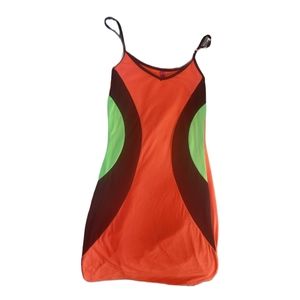 Retro orange brown and green mini dress